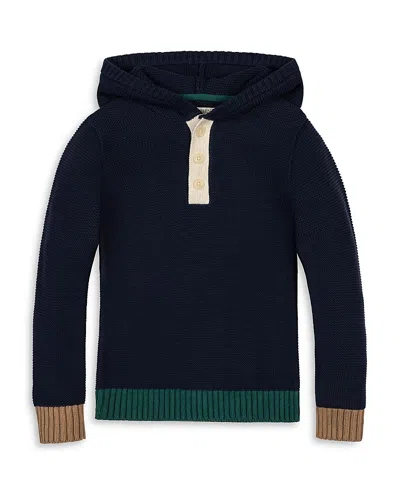 Hope & Henry Boys' Organic Henley Sweater Hoodie - Little Kid, Big Kid In Blue