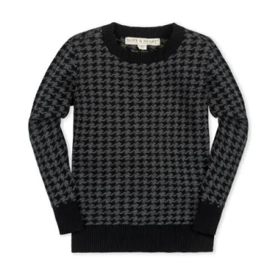 Hope & Henry Boys' Organic Intarsia Crew Neck Sweater, Kids In Black And Charcoal Houndstooth