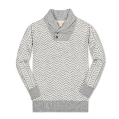 Hope & Henry Boys' Organic Intarsia Shawl Collar Sweater, Kids In Light Gray Heather Herringbone