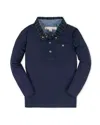 Hope & Henry Kids' Organic Long Sleeve Polo Shirt With Woven Collar In Blue