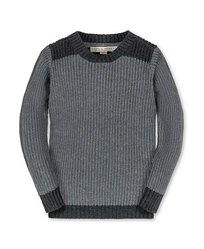 HOPE & HENRY BOYS' ORGANIC LONG SLEEVE SHOULDER DETAIL CREWNECK PULLOVER SWEATER - LITTLE KID, BIG KID