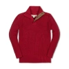Hope & Henry Boys' Organic Mix Stitch Mock Neck Sweater With Elbow Patches, Kids In Red Mix Stitch