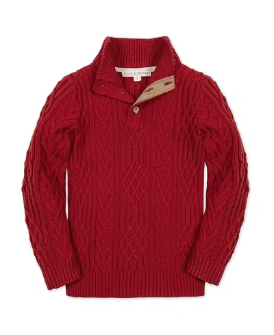 Hope & Henry Boys' Organic Mock Neck Cable Sweater - Big Kid In Red Twist Cable