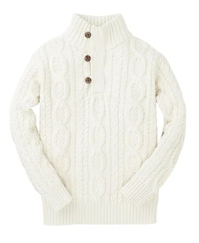 HOPE & HENRY BOYS' ORGANIC MOCK NECK CABLE SWEATER WITH BUTTONS - BIG KID