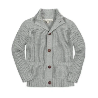 Hope & Henry Boys' Organic Mock Neck Cardigan, Kids In Dark Gray Heather