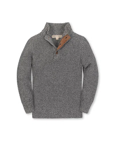Hope & Henry Boys' Organic Mock Neck Cardigan Stitch Sweater - Little Kid In Gray