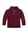 Hope & Henry Boys' Organic Mock Neck Stripe Sweater - Baby In Burgundy