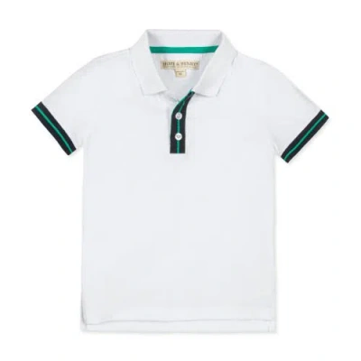 Hope & Henry Boys' Organic Pique Polo, Kids In White With Navy And Green
