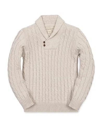 Hope & Henry Boys' Organic Shawl Collar Cable Sweater With Elbow Patches - Little Kid In Pink