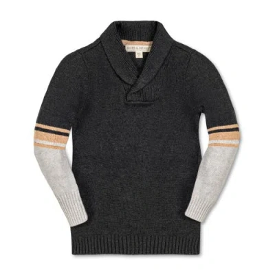 Hope & Henry Boys' Organic Shawl Collar Sweater, Kids In Charcoal Heather Stripes