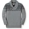 Hope & Henry Boys' Organic Shawl Collar Cable Sweater, Kids In Gray And Black Fairisle Toggle