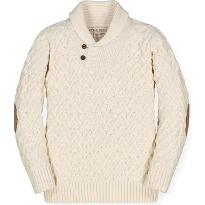 Hope & Henry Boys' Shawl Collar Jumper, Kids In Ivory Herringbone Cable
