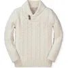 Hope & Henry Boys' Organic Shawl Collar Cable Sweater, Kids In Ivory White