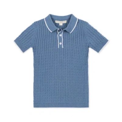 Hope & Henry Boys' Organic Short Sleeve Sweater Polo, Kids In Denim Blue