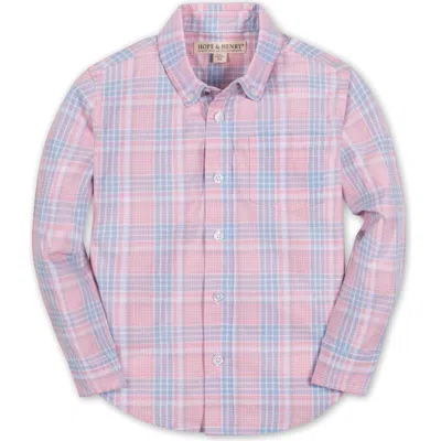 Hope & Henry Boys' Organic Stretch Poplin Shirt, Kids In Pink Petal Plaid