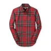Hope & Henry Boys' Poplin Button Down Shirt, Kids In Red Holiday Tartan