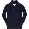 Hope & Henry Boys' Organic Textured Shawl Collar Sweater, Kids In Navy Glen Plaid Texture