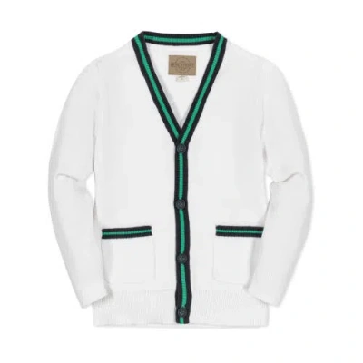 Hope & Henry Boys' Organic Tipped Cardigan, Kids In White With Navy And Green