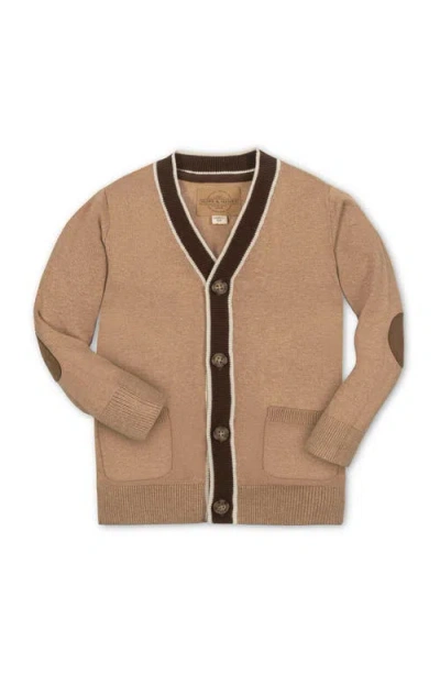 Hope & Henry Boys' Organic Tipped Cardigan With Elbow Patches, Kids In Gold