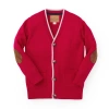 Hope & Henry Boys' Organic Tipped Cardigan With Elbow Patches, Kids In Red