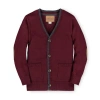 Hope & Henry Boys' Organic Tipped Cardigan With Elbow Patches, Kids In Wine