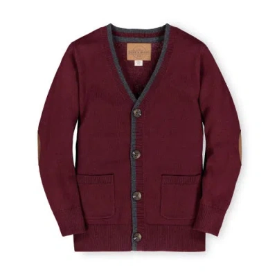 Hope & Henry Boys' Organic Tipped Cardigan With Elbow Patches, Kids In Wine