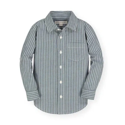 Hope & Henry Boys' Organic Twill Button Down Shirt, Kids In Light Navy Railroad Stripe