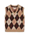 Hope & Henry Kids' Organic V-neck Argyle Sweater Vest In Brown