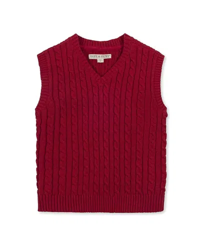 HOPE & HENRY BOYS' ORGANIC V-NECK CABLE SWEATER VEST - LITTLE KID, BIG KID