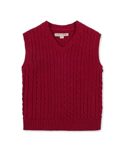 Hope & Henry Boys' Organic V-neck Cable Sweater Vest - Little Kid In Red