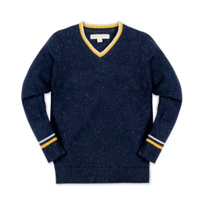 Hope & Henry Boys' Organic V-neck Sweater, Kids In Navy Fleck With Tipping
