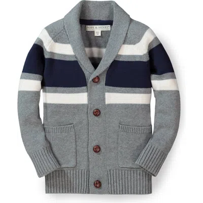 Hope & Henry Boys' Shawl Collar Cardigan, Kids In Dark Gray Heather Chest Stripe