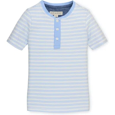 Hope & Henry Boys' Short Sleeve Henley Tee, Kids In Classic Blue Ticking Stripe