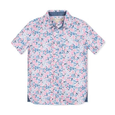 Hope & Henry Babies'  Boys' Short Sleeve Linen Shirt With Side Vent, Infant In English Floral