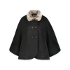 Hope & Henry Button Front Cape With Faux Fur In Black