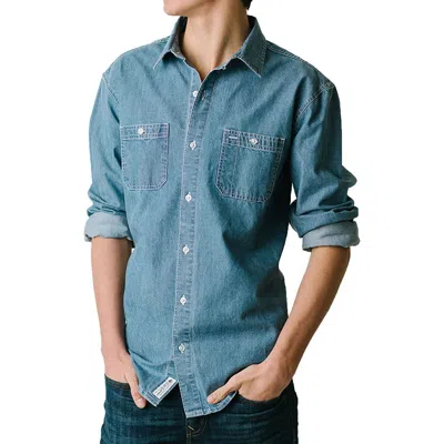 Hope & Henry Chambray Button Down Shirt In Blue Chambray