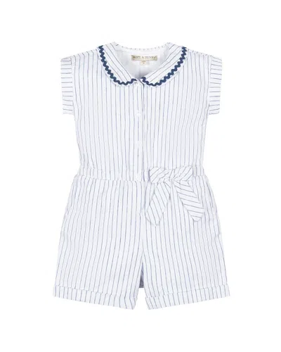 Hope & Henry Collared Button Front Linen-blend Romper In White