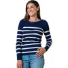 Hope & Henry Crew Neck Button Sweater In Navy Breton Stripe
