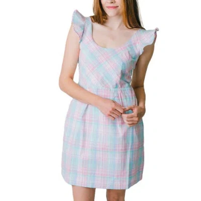Hope & Henry Flutter Sleeve Open Back Dress In Rainbow Plaid