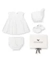 Hope & Henry Girls' 3 Piece Special Occasion Linen Pintuck Dress, Diaper Cover, & Bonnet Boxed Gift Set - Baby