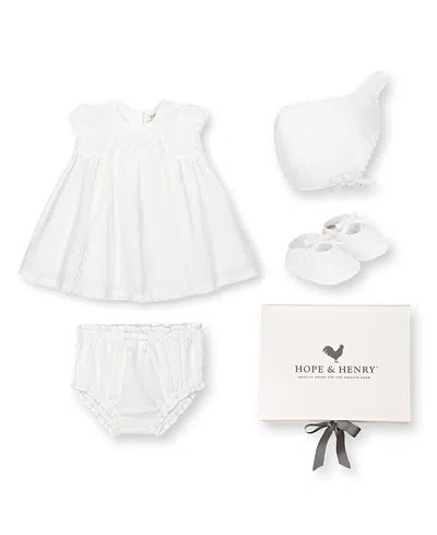 Hope & Henry Girls' 3 Piece Special Occasion Linen Pintuck Dress, Diaper Cover, & Bonnet Boxed Gift Set - Baby