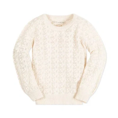 Hope & Henry Girls' Balloon Sleeve Pointelle Sweater, Kids In Ivory Leaf Pointelle