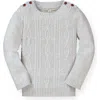 Hope & Henry Girls' Cable Button Sweater, Kids In Light Heather Gray