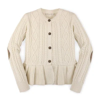 Hope & Henry Girls' Cable Peplum Cardigan, Kids In Ivory
