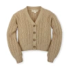 Hope & Henry Girls' Chunky Cable Cardigan, Kids In Camel Heather Heart Cable