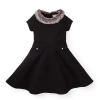 Hope & Henry Girls' Fit And Flare Ponte Dress With Faux Fur, Kids In Black