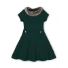 Hope & Henry Girls' Fit And Flare Ponte Dress With Faux Fur, Kids In Deep Green