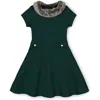 Hope & Henry Girls' Fit And Flare Ponte Dress With Faux Fur, Toddler In Deep Green