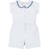 Hope & Henry Girls' Linen Collared Button Front Romper, Kids In White Court Pinstripe