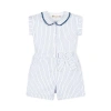 Hope & Henry Girls' Linen Collared Button Front Romper, Toddler In White Court Pinstripe